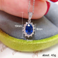 Silver Tone Royal Blue Oval Halo Zircon Pendant Necklace view 5