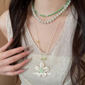 Green Bead Pearl and Shell Flower Necklaces Three Styles view 1