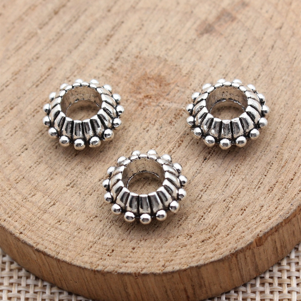 13x13x6.3mm 2g Antique Silver Zinc Alloy Large Hole Spacer Beads for DIY Bracelet Jewelry Making