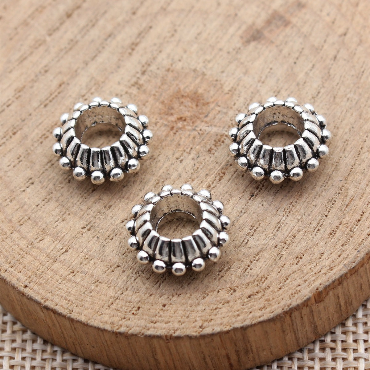 13x13x6.3mm 2g Antique Silver Zinc Alloy Large Hole Spacer Beads for DIY Bracelet Jewelry Making