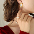 Gold Textured Pearl Pendant Necklace Stud Earrings Styles view 4
