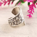 Antique Silver Embossed Lily Open Wrap Ring Floral Alloy view 4