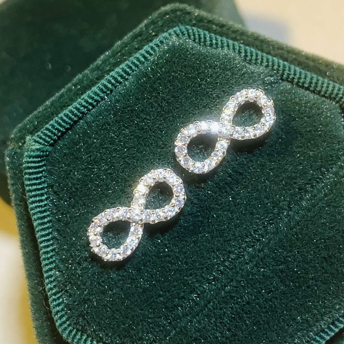 Silver Tone Pave Infinity Symbol Clear CZ Stud Earrings