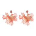 Fabric Rose Cluster Drop Earrings in Pink and Burgundy view 5