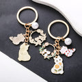 White Cat Heart Flower Wreath and Pearl Enamel Keychain view 2