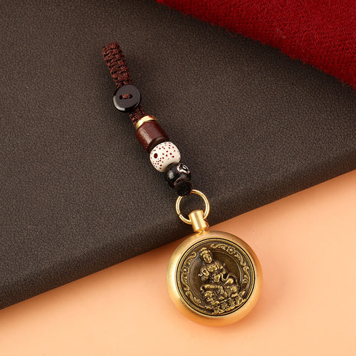 Brass Rotating Guardian Deity Keychain Car Pendant with Lanyard