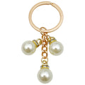 Three Ivory Faux Pearl and Rhinestone Charm Keychain with Gold Tone Ring view 5