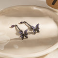 Purple and Black Butterfly Gothic Chain Stud Earrings view 4