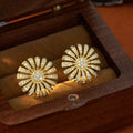 Gold Tone Pavé Sunburst Flower Stud Earrings With Round Centers view 5