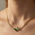 Green Enamel Butterfly Curb Chain Necklace Gold Tone view 3