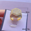 Pavé Hexagonal Signet Ring in Gold and Silver Tones view 4