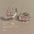 Silver-Tone Pink Baguette Zirconia C-Shape Hoop Earrings view 1