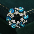 Heart Crystal Wreath Brooch Gold AB Blue Rhinestone Pin view 1