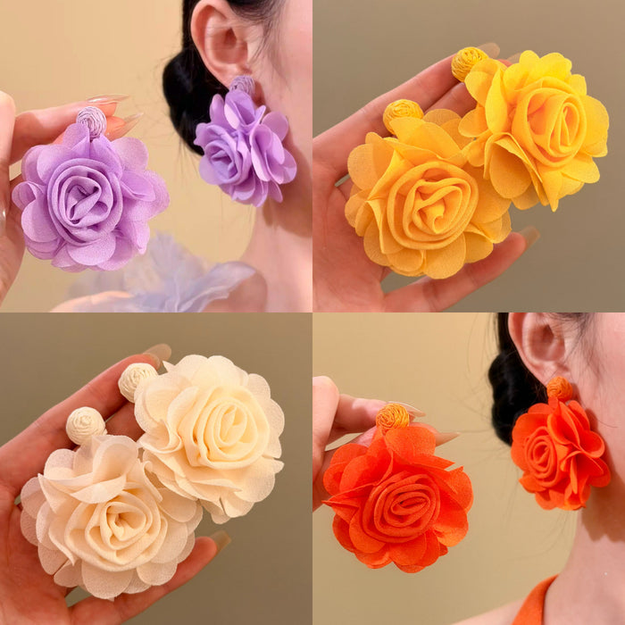 Large Layered Rose Flower Statement Stud Earrings Statement Jewelry Pair