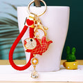 Red Jeweled Koi Fish Keychain with Crystal Drop and Gold Tone Hardware view 2