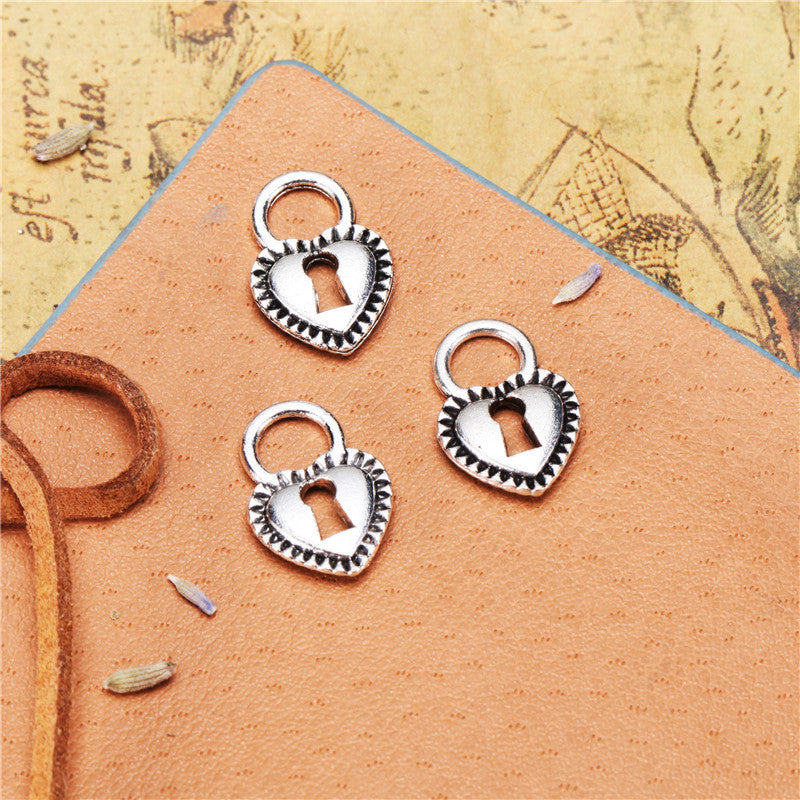 Heart Lock Alloy Charm Pendant for DIY Jewelry, 17x12mm