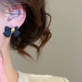 Black Bow Stud Earrings With Gold-Tone Centers - One Style view 4