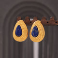 Textured Teardrop Stud Earrings with Blue Lazuli Inlay view 2
