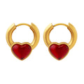 Red Heart Crystal Huggie Hoop Earrings Gold Steel Tone view 5