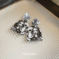 Black and White Abstract Face Portrait Stud Earrings view 4