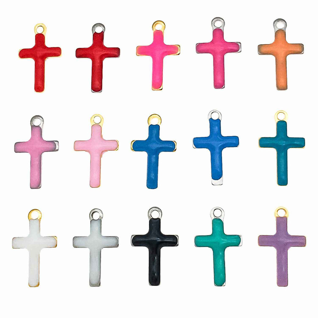 Color Enamel Stainless Steel Cross Double Sided Charm Pendant 10x6mm for DIY Bracelet Jewelry