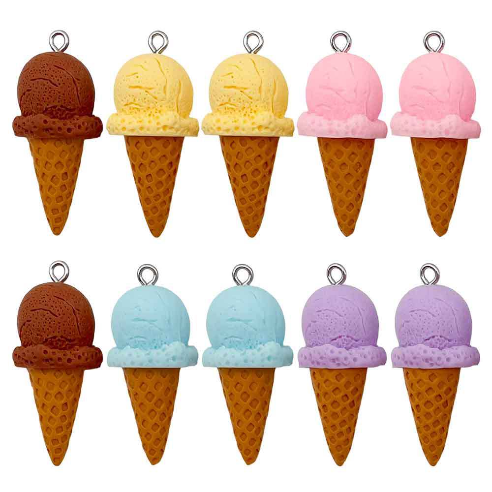 3D Resin Ice Cream Cone Charm Pendant for DIY Bag Keychain and Jewelry Accessories