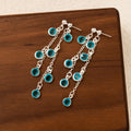 Aqua and Pink Clear Stone Silver Chain Tassel Earrings view 3