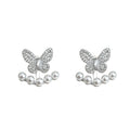 Silver Crystal Butterfly Stud Earrings Pearl Jacket Two Ways view 5