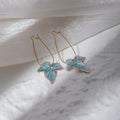 Blue Maple Leaf Extra Long Gold Tone Loop Earrings view 4