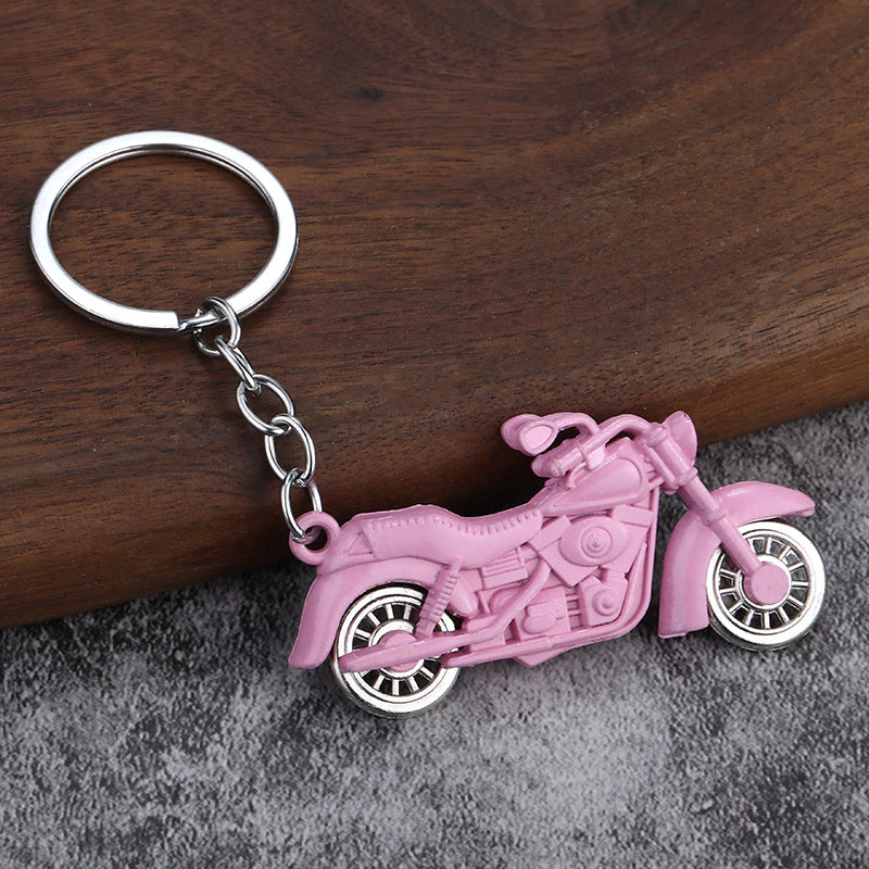 Large Color Motorcycle Metal Keychain with Movable Wheel Pendant