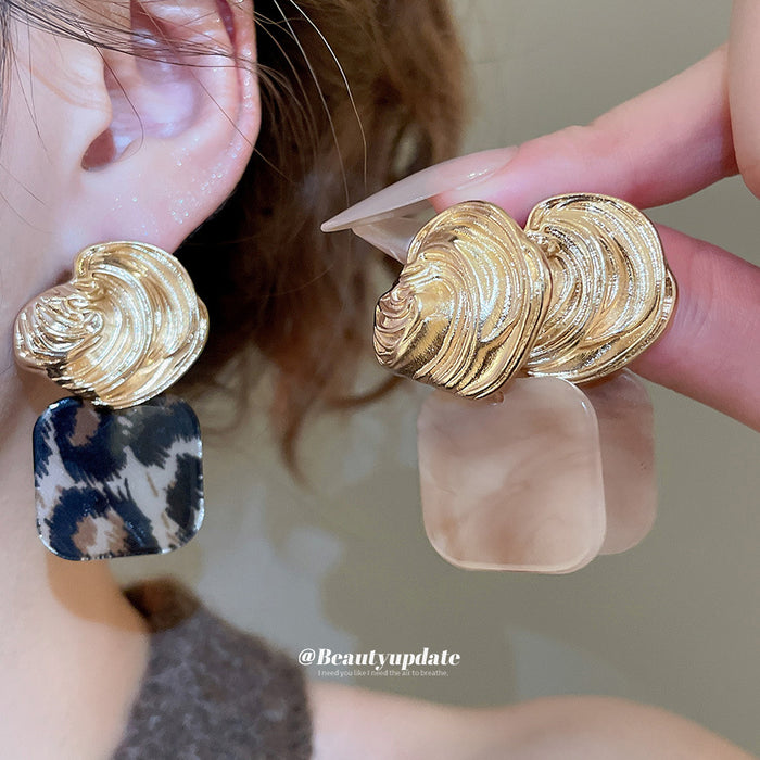 Shell Look Square Drop Earrings in Blush and Leopard Print