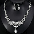 Black Silver Tone Crystal Leaf Teardrop Crystal Metal Necklace view 1