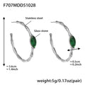 Green Glass Bamboo Texture Hoop Earrings in Gold and Silver Tone view 6