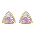 Gold-Tone Triangle Clear Lavender Glass Crystal Stud Earrings view 5