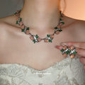 Pink Oval Green Leaf Rhinestone Necklace Bracelet Or Earrings view 4