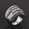 Silver Tone Multi Row Black Stone Pave Wide Finger Ring view 3