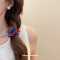Denim Ruffle Edge Scrunchie Red Trim Light Blue Hair Tie view 4
