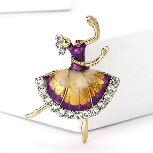 Purple enamel ballerina brooch size chart 4.4 by 2.9 cm