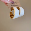 Gold Tone Wide Hoop Earrings with Curved Resin Panels view 7