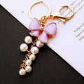 Pearl Strand Crystal Bow Keychains with Cords and Loose Heart Loops view 8