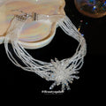White Multi Strand Bead Necklace With Crystal Starburst view 4