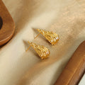 Irregular Teardrop Stud Earrings Textured Organic Gold Steel view 3