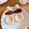 Brown and Cream Oval Resin Drop Earrings With Round Stud Tops view 6