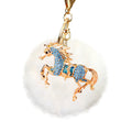Crystal Coin Horse Keychains with Faux Fur Pompoms and Plain Options view 5