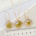 Gold Tone Pressed Flower Necklace and Long Hook Earring Options view 2
