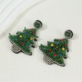 Beaded Rhinestone Christmas Tree Stud Earrings In Green And Silver view 2