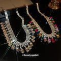 Rhinestone Bib Necklace Square Drop Fringe Two Finishes view 1