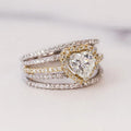 Two Tone Crystal Heart Three Band Ring Set Polished Metal Jewelry view 2