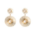 Gold Double Sunburst and Pearl Look Statement Earrings view 5