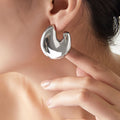 Chunky C-Shape Polished Stud Earrings Gold Or Steel Metal view 3